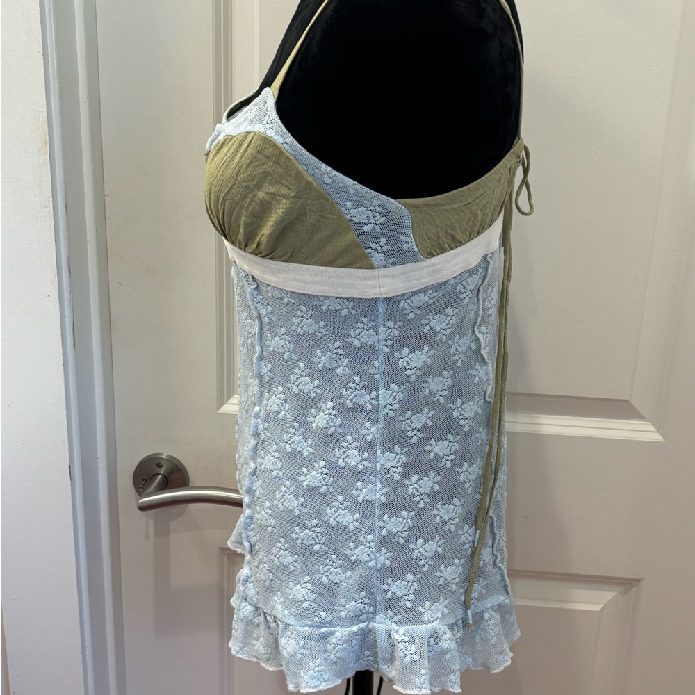 ⏳expiring⏳NWOT Free People Intimately Lace Chemise in Olive & Light Blue - S - Picture 2 of 8